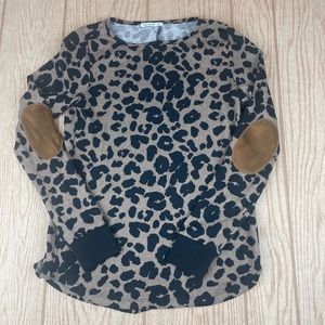 Pink Clover Sweater Leopard Print pullover button down back elbow patches XS
